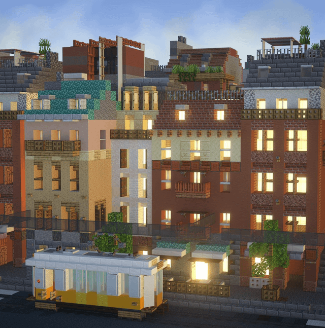 A beautiful little city scene built in Minecraft.