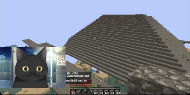 Pyramid constructed by AI in Minecraft. Thisplayerdoesnotexist is a fully AI and algorithm controlled Minecraft streamer.